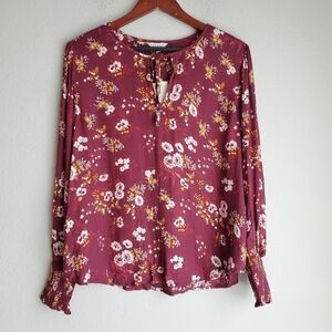 Lucky Brand Floral Keyhole Top size L NWT